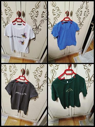 Qadın T‑şört dəsti – 4 ədəd - Ağ T‑şört: ön hissədə iki quş