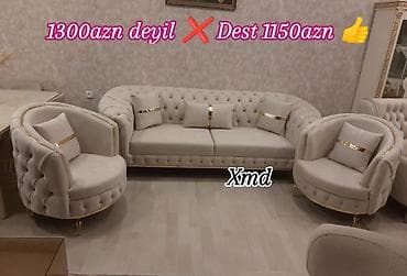 Divan və kreslo dəstləri: Klassik üslubda dəbdəbəli mebel dəsti. Komplektə 1 dənə 3 nəfərlik — 1