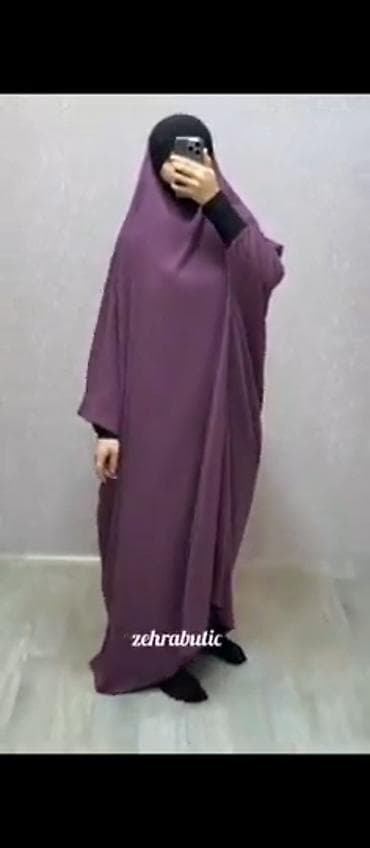 deri plaş: Tək parça jilbab – bənövşəyi rəng - Tam örtüklü, bol kəsimli dizayn — 2