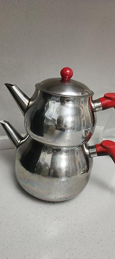 parda: İşlənmiş, rəng - Gümüşü, Dəm caydanı, Paslanmayan polad, 3 l, Türkiyə — 1