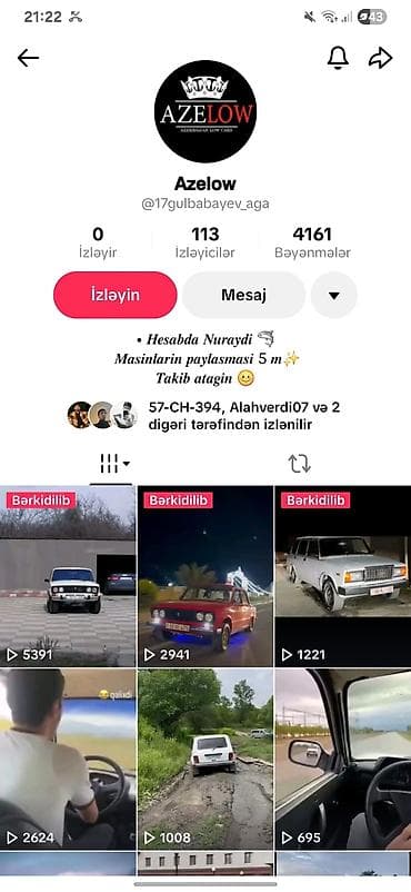Xidmət: Azelow – avtomobil paylaşımları və reklam HESAB 2 GÜNÜN
