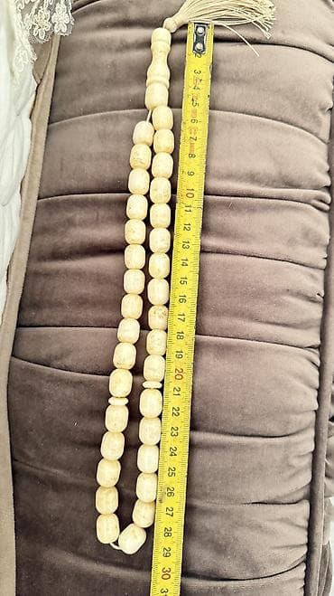 gümüş təsbeh: Təsbeh dəsti – iri ölçülü krem rəngli muncuqlarla - Material: Təbii — 3