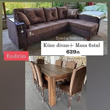 kamp stulu: Künc Divan + Masa +6stul - 629Azn💥 Rəng seçimi var ✔️Divanin ölçüsü  — 2
