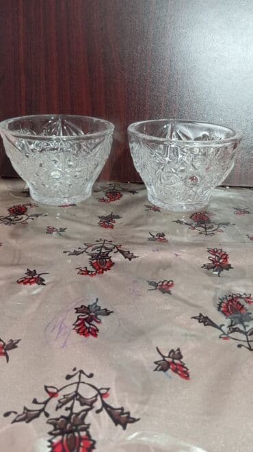 usaq ucun konfet qablari: Kəsma naxışlı şüşə qab dəsti - 2 ədəd dərin şirniyyat/meyvə qabı – — 6