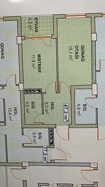 2 otaqlı, Yeni tikili, 47 kv. m