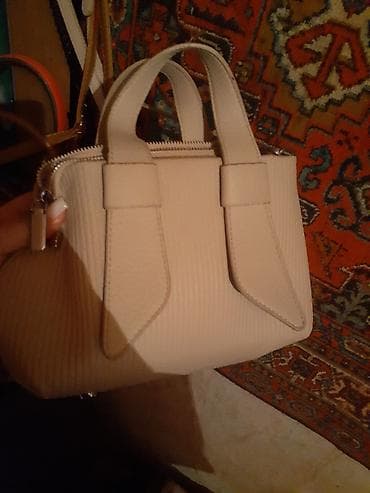 Aksesuarlar və tüninq: Bej rəngli mini qadın çantası - Material: teksturalı (yivli) süni — 1