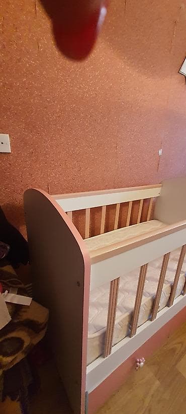 matraş: Uşaq beşiyi – ağ/çəhrayı dizayn - Material: taxta karkas, rəng: ağ və — 6