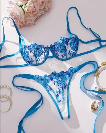 женские кружевные трусики: Zərif güpürlü 2-li lingerie dəsti - Tərkib: şəffaf tor parça üzərində — 2
