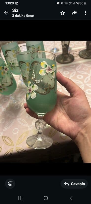 şüşə banka istehsalı: Qədəhlər, rəng - Yaşıl, Şüşə, 6 ədədli dəst — 2