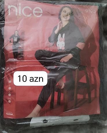 Qadın ev geyimi, pijama dəsti. - Tünd boz rəngli iki hissəli dəst