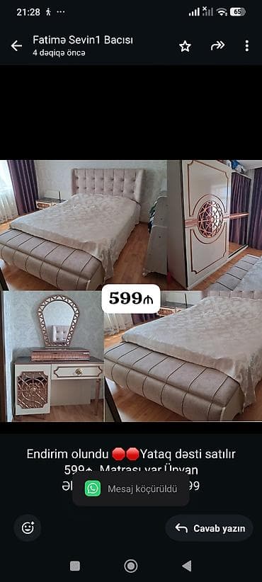 Endirim olundu 🛑🛑Yataq dəsti satılır 599₼. Matrası var.Ünvan