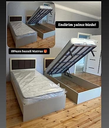taxta mebel: Təknəfərlik çarpayı, Bazalı, Matras ilə, Siyirməsiz — 2