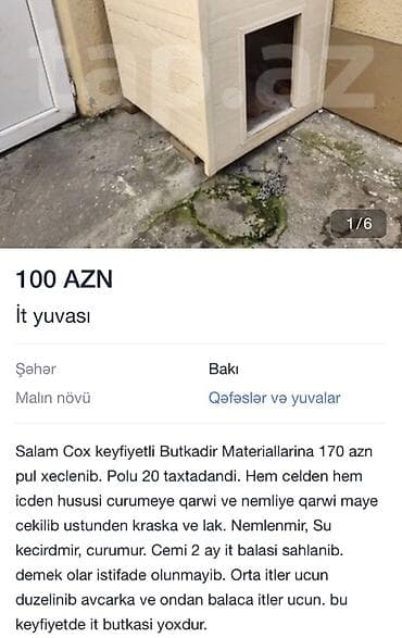 İt yuvası – orta və kiçik ölçülü itlər üçün - Material: qalın taxta