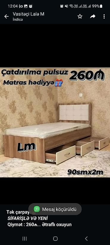 *Tək çarpayı*👑 _*SİFARİŞLƏ VƏ YENİ*_ *Qiymət : 260₼* Ölçü  — 1