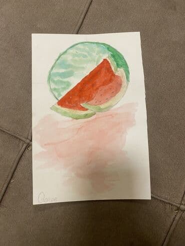 şirin dovşan şəkilləri: Dörd ədəd sulu boya rəsmləri. Birində vazada meyvələr və çiçəklər — 4