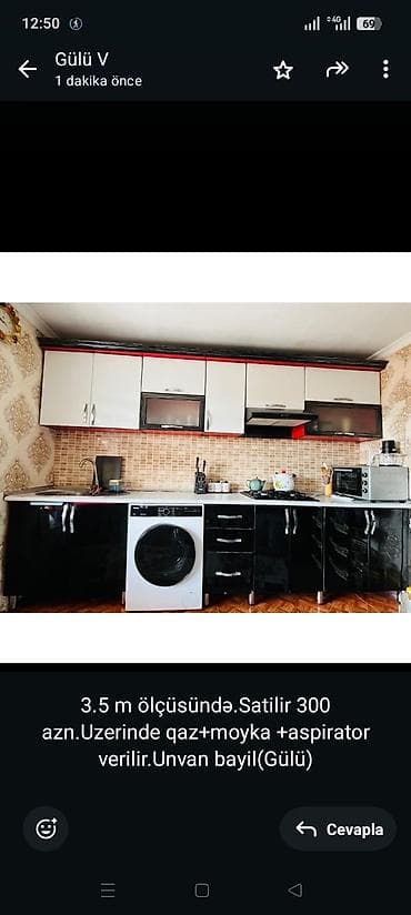Ev üçün mebel: 3.5 m ölçüsündə.Satilir 300 azn.Uzerinde qaz+moyka +aspirator — 1