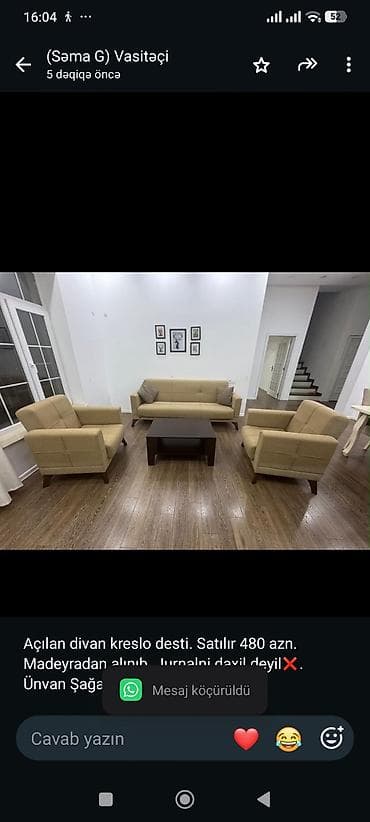 Açılan divan kreslo desti. Satılır 480 azn. Madeyradan alınıb