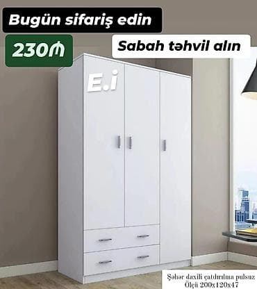 sirmə: 4 двери, С выдвижными ящиками, Белый, Распашной, Прямой шкаф — 1