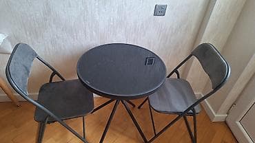 metal stol: Для кухни, Складной, Круглый стол, 2 стула — 1