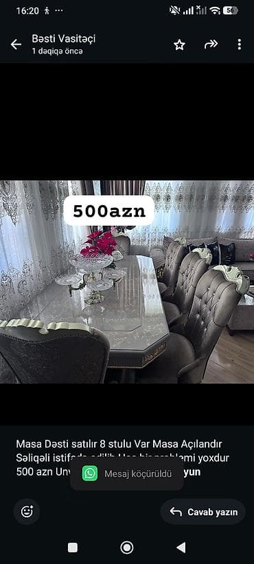 Masa Dəsti satılır 8 stulu Var Masa Açılandır Səliqəli istifadə edilib lalafo.az -da Masa Dəsti satılır 8 stulu Var Masa Açılandır Səliqəli istifadə edilib