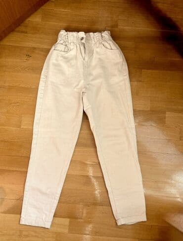 şalvar modelleri 2021: Koton Jeans markasına məxsus, mom fit modelində, bej rəngdə şalvar — 1