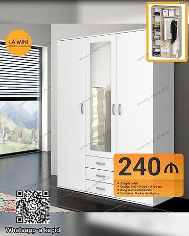 3 qapılı paltar dolabı - Ölçülər: dərinlik 47 sm x hündürlük 200 sm x
