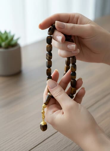 Təbii “pələng gözü” daşlarından hazırlanmış təsbeh. - Daş: Pələng