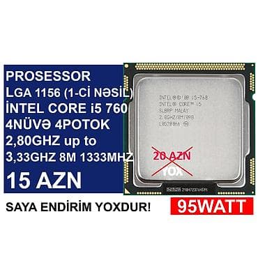 Prosessor “LGA 1156 (1ci nəsil) İntel Core i5 760” ⭐LGA 1156 (1ci