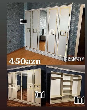 Yeni, 6 qapı, Güzgülü, Digər rəng, Digər material, Açılan, Düz dolab