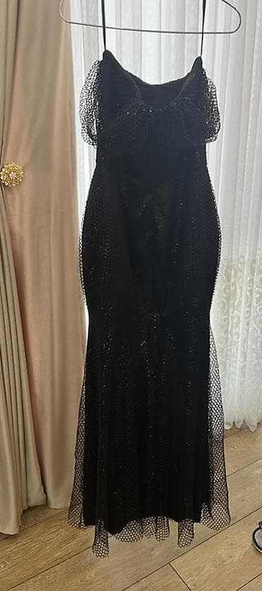 atlas kofta: Qara rəngli gecə/libas – uzun, balıq kəsim - Rəng: Dərin qara - — 5