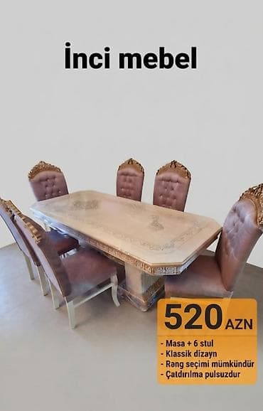 saloglu stullar: Qonaq otağı üçün, Yeni, Açılmayan, Dördbucaq masa, 6 stul — 1