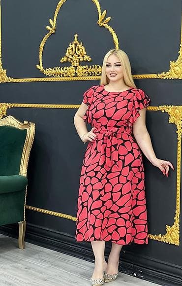 qəd: Qadınlar üçün yaylıq midi paltar - Model: beldən bağlamalı — 1