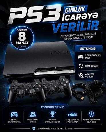 ps3 kirayə: 🎮 PS3 günlük icarəyə verilir! PlayStation 3 konsolu gündəlik icarəyə — 1