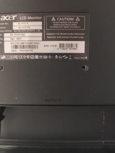 kompüter acer: Acer AL1717 F modelinə aid LCD monitor. Ofis və ya ev istifadəsi üçün — 2