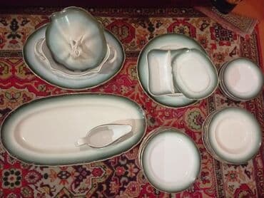 rusiya sekilleri: Nahar dəsti, rəng - Yaşıl, Farfor, 6 nəfərlik, Rusiya — 3