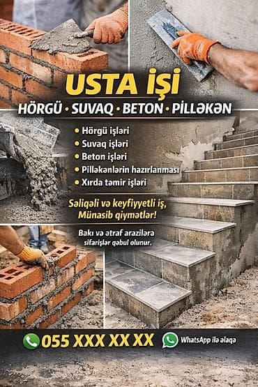 Usta işi – hörgü, suvaq, beton və pilləkən xidmətləri İş