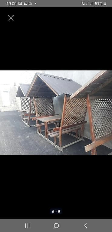 yemək masası: Açıq havada istirahət üçün taxta köşk dəsti - Material: ağac karkas — 4