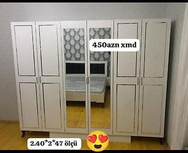 shkaf mebel: Yeni, 6 qapı, Güzgülü, Digər rəng, Digər material, Açılan, Düz dolab — 1