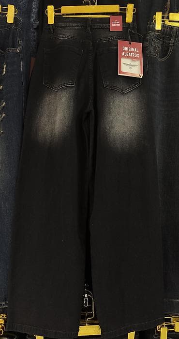 Qara rəngli geniş kəsimli cins şalvar - Model: Palazzo/culotte tipli — 2