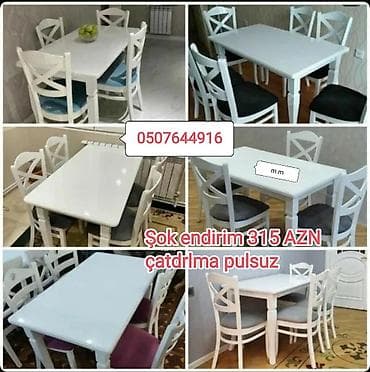 Masalar və oturacaqlar: Mətbəx üçün, Yeni, Açılmayan, Dördbucaq masa, 4 stul — 6
