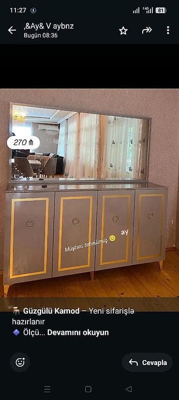 Офисная мебель на заказ: 🪑 *Güzgülü Kamod* – Yeni sifarişlə hazırlanır 🔹 Ölçü: 160× 40 × 160 sm — 1