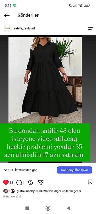 donları: Qara rəngli, uzun və sərbəst kəsimli qadın donu. - Ölçü: 48 - Dizayn — 1