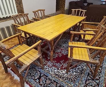 stol dəst: Qonaq otağı üçün, Açılmayan, Dördbucaq masa, 8 stul — 1