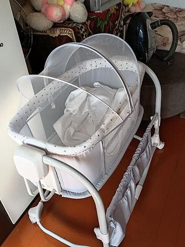 kamot mebel: Elektron beşik/kolyaska tipli beşik Çox az işlenib - Rəng: açıq boz-ağ — 2