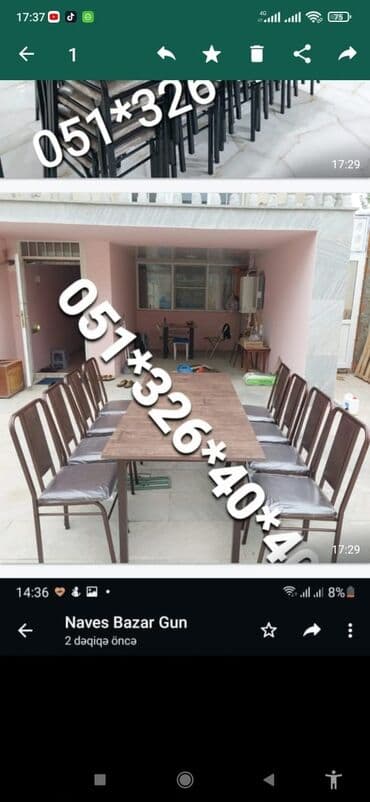 Masa və oturacaq dəstləri: Qonaq otağı üçün, Yeni, Açılan, Dördbucaq masa, 6 stul — 30