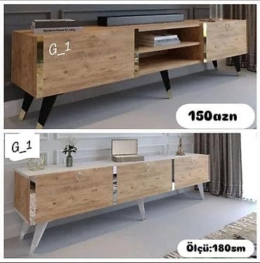 qapi: TV stendi / konsol - Material: taxta teksturalı korpus, metalika — 1
