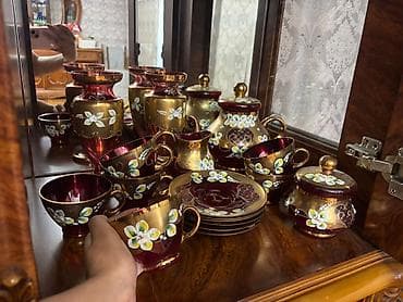 sud separatoru: Çay dəsti, rəng - Qızılı, Şüşə, 6 nəfərlik, Çexiya — 2