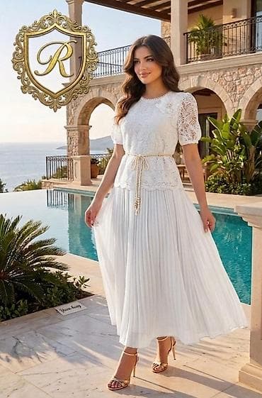 Zərif krujeva üstlü, plisəli ətəkli maxi don - Romantik krujeva — 1