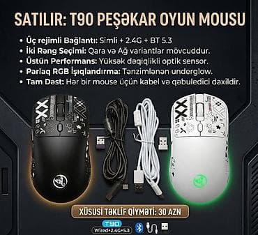 Yeni T90 Üç Rejimli RGB Oyuncu Mousu Həm oyun, həm iş, həm də gündəlik