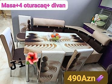 divan temizlenmesi: Mətbəx üçün, Yeni, Açılmayan, Dördbucaq masa, 4 stul — 1